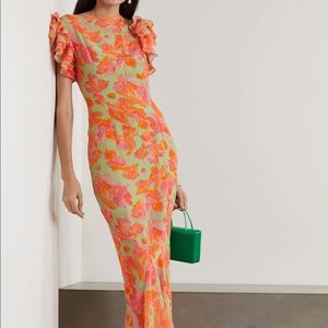 De La Vali Bougainvilla ruffled floral-print recycled georgette maxi dress